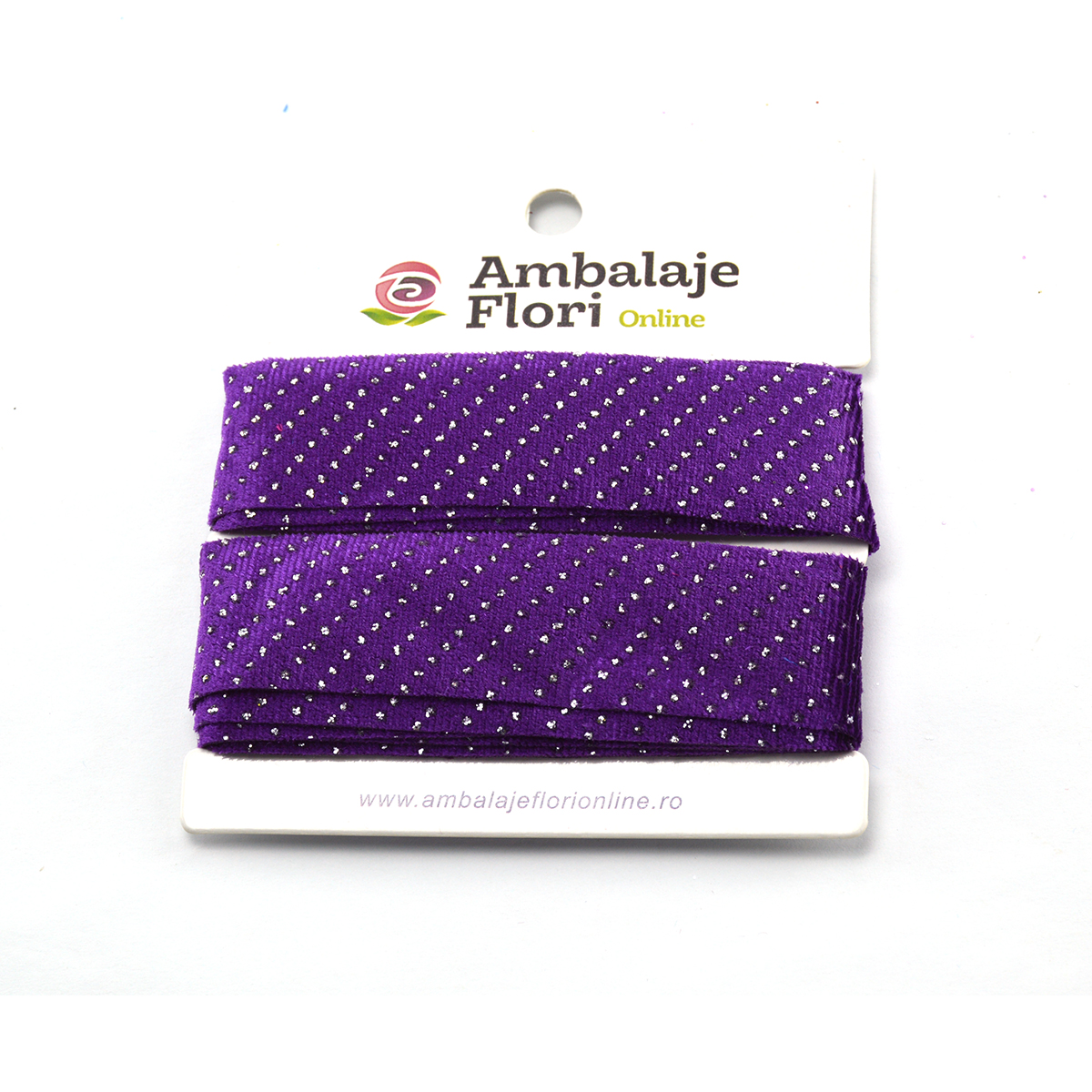 Velvet ribbon with purple silver polka dots