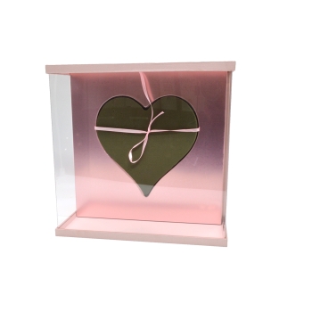 Cutie patrata cu capac transparent plastic 35cm si burete inima roz