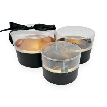 Set 3 Cutii Rotunde Cu Capac Acetofan Negru