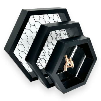 Rama Lemn Set 3 Bucati Pentru Poze sau Licheni Hexagonal Negru