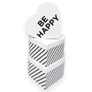 Set 3 cutii inima BE HAPPY model zebra alb negru